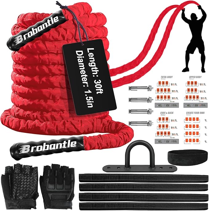 Battle Rope 1/1.26/1.5/2 Inch Diameter,Pink 30FT/40FT/50FT Exercise Workout Ropes for Home Gym