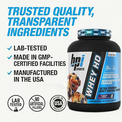 BPI Sports Whey HD Ultra Premium Protein Powder Isolate | Workout Whey Protein Powder for Men &
