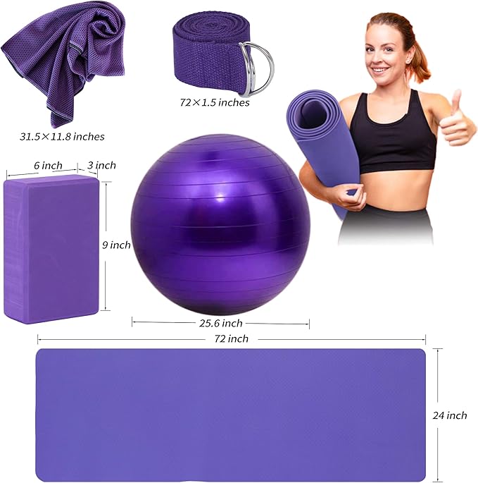 Yoga Starter Kit - 11-Piece Set with Yoga Blocks, Strap, Ball, Mat, Carrying Strap, Net Bag