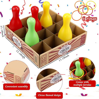 Wettarn Carnival Bottle Toss Game Ring Toss Games, Include a Circus Ticket Box 6 Plastic Bottles