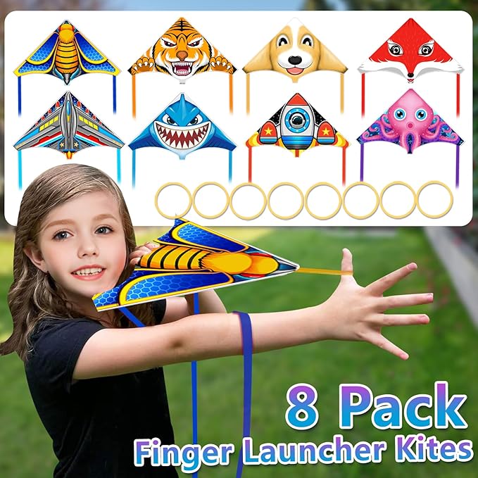 8 Pack Mini Kites for Boys Girls 3-5 6 7 8 Gift & Party Favors, Finger Launcher Kites Easy to Fly