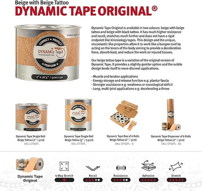 Dynamic Tape Original | Biomechanical Adhesive Tape | Physio Tape for Knee, Ankle, Shoulder, Leg