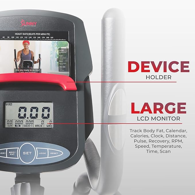 Sunny Health & Fitness Elliptical Trainer Machine w/Built-in Pulse Sensor, Low Impact Cardio