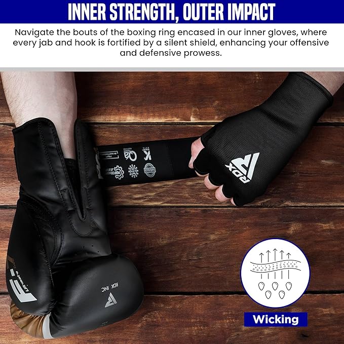 RDX Boxing Hand Wraps Inner Gloves Men Women, Half Finger Elasticated Bandages, Under Mitts Fist