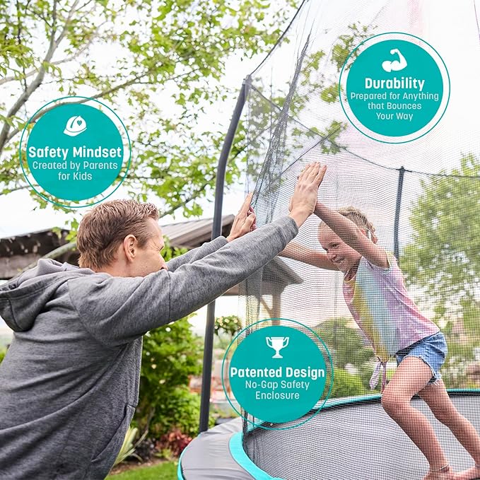 SKYWALKER TRAMPOLINES 12 FT 15 FT Round Trampoline with Safety Enclosure Net, 9 x 15 FT Rectangle