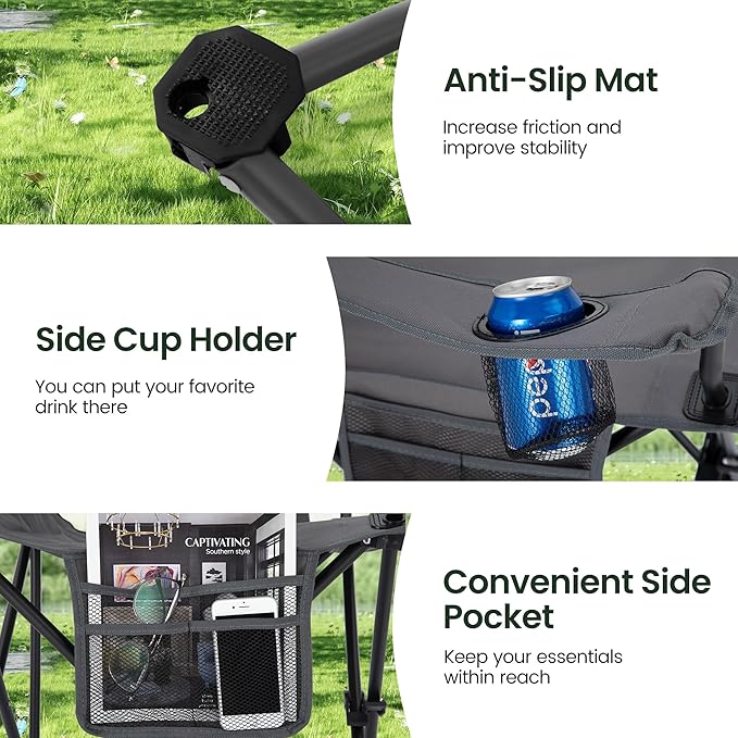 HIGH POINT SPORTS 2 Pack Portable Camping Chair for Adults, Folding Outdoor Camp Chair Lightweight