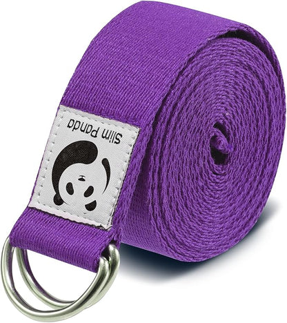Slim Panda Yoga Strap for Stretching,Cotton Yoga Strap with Adjustable D-Ring Buckle,Non-Elastic