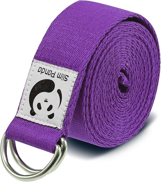 Slim Panda Yoga Strap for Stretching,Cotton Yoga Strap with Adjustable D-Ring Buckle,Non-Elastic