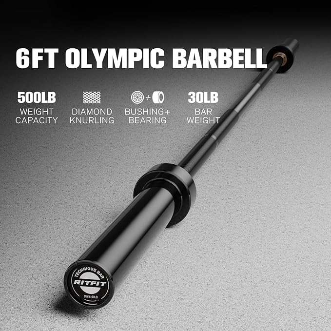 RITFIT Olympic Barbell 4ft/4.8ft/6ft - 2 Inch Weight Bar for Strength Training, Weightlifting
