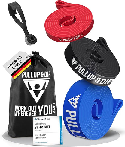PULLUP & DIP Fitness Bands, Resistance Bands with Bag, Door Anchor (with Sets) and Exercise Guide