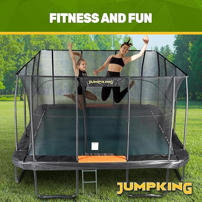 JumpKing Rectangle Trampoline Outdoor with Enclosure, Ladder, and Net, Large Recreational
