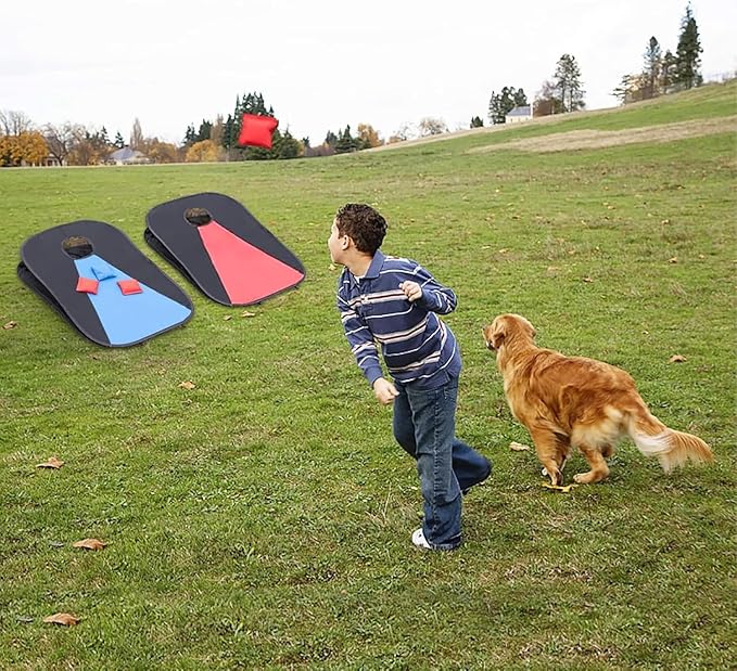 Portable PVC Framed Cornhole Game Set with 2 Collapsible Cornhole Boards, 8 Bean Bags and Carrying