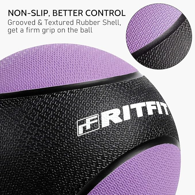 RitFit Weighted Medicine Ball - Non-Slip Rubber Shell & Dual Texture Grip - Workout Exercise Ball