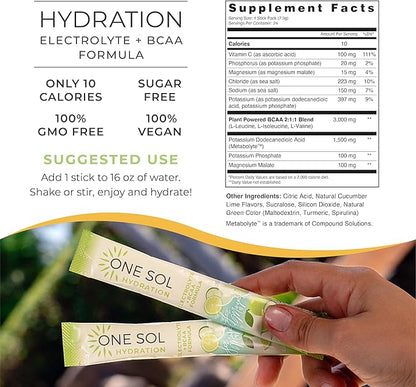 One Sol Hydration - Cucumber Lime - 24x On The Go Stick Packs - Electrolyte Powder Drink Mix