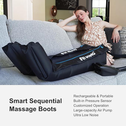 FIT KING Air Compression Recovery System, Cordless Full Leg Massager with Dynamic Pressure, Reduces