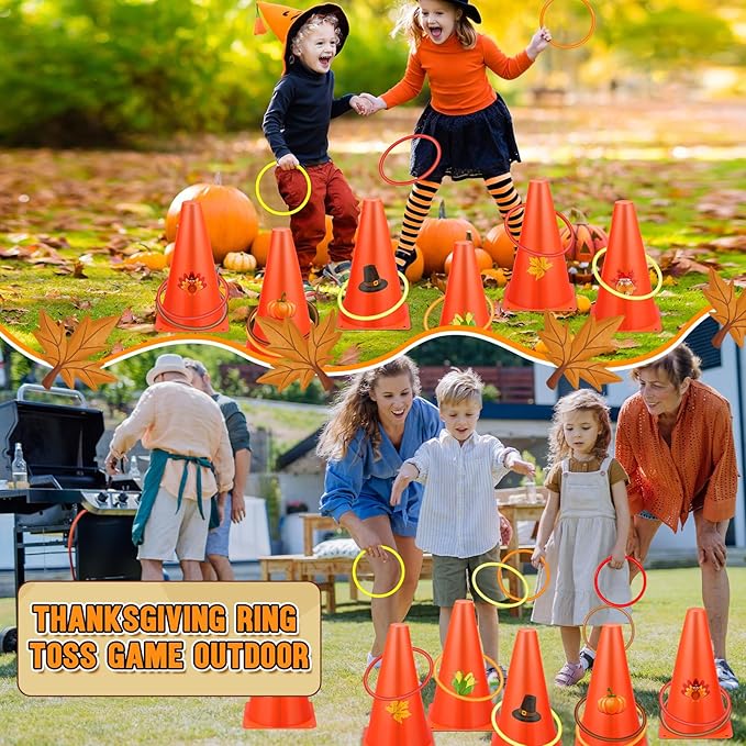 Jenaai 26 Pieces Fall Thanksgiving Ring Toss Game Outdoor Carnival Party Games Include 6 Pcs Fall