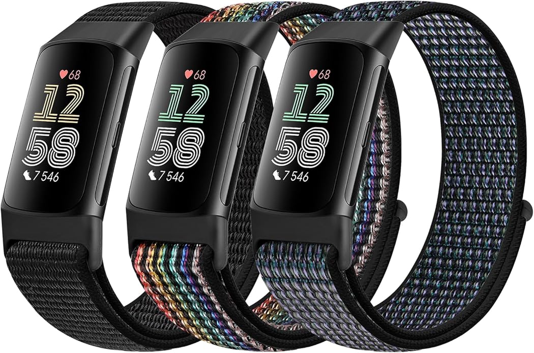 Sport Loop Nylon Watch Bands Compatible with Fitbit Charge 6/5, Adjustable Breathable Replacement