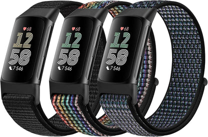 Sport Loop Nylon Watch Bands Compatible with Fitbit Charge 6/5, Adjustable Breathable Replacement