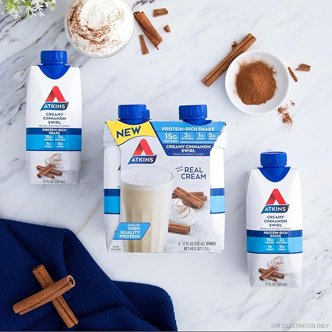 Atkins Creamy Cinnamon Swirl Protein Shake, 15g Protein, Low Glycemic, 2g Net Carb, 1g Sugar, Keto