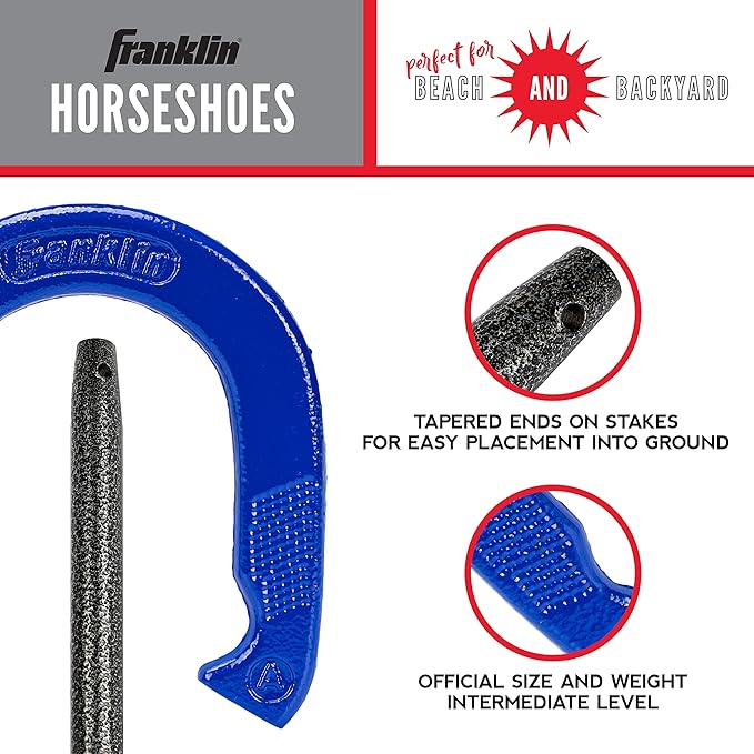 Franklin Sports Horseshoes Set - Metal Horseshoe Game Set for Adults + Kids - Official Weight Steel
