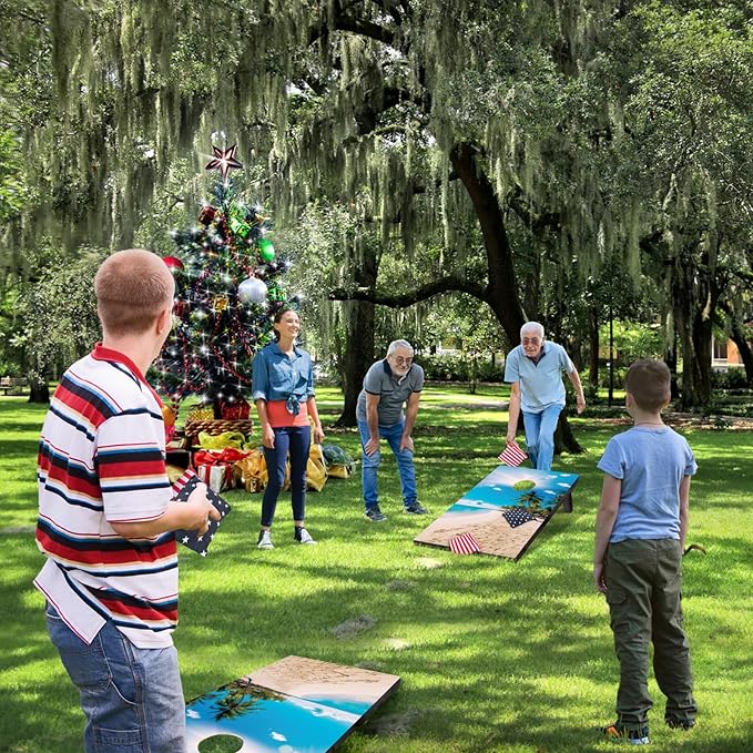 Cornhole Board Set with Carrying Bags & 8 Bean Bags Corn Hole Boards Bean Toss Game for Adults
