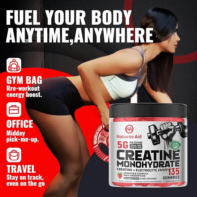 Creatine Monohydrate Gummies (5g) – Pre-Workout Energy & Muscle Growth Support for Men & Women |