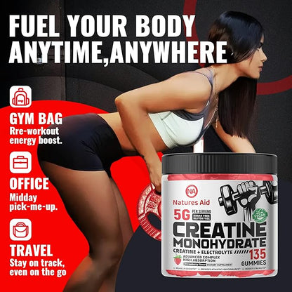 Creatine Monohydrate Gummies (5g) – Pre-Workout Energy & Muscle Growth Support for Men & Women |