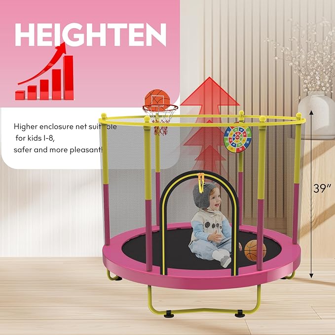 72" Trampoline for Kids with Net,6 FT Indoor & Outdoor Small Toddler Trampoline with Basketball