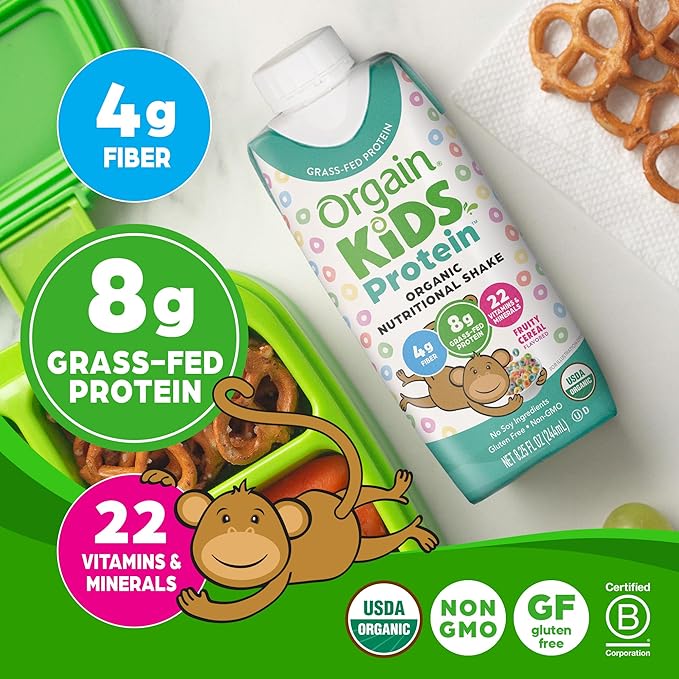Orgain Organic Kids Nutritional Protein Shake, Fruity Cereal - Kids Snacks with 8g Dairy Protein