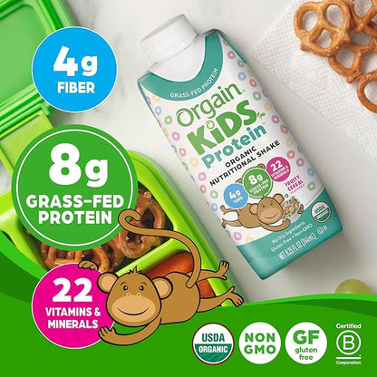 Orgain Organic Kids Nutritional Protein Shake, Fruity Cereal - Kids Snacks with 8g Dairy Protein