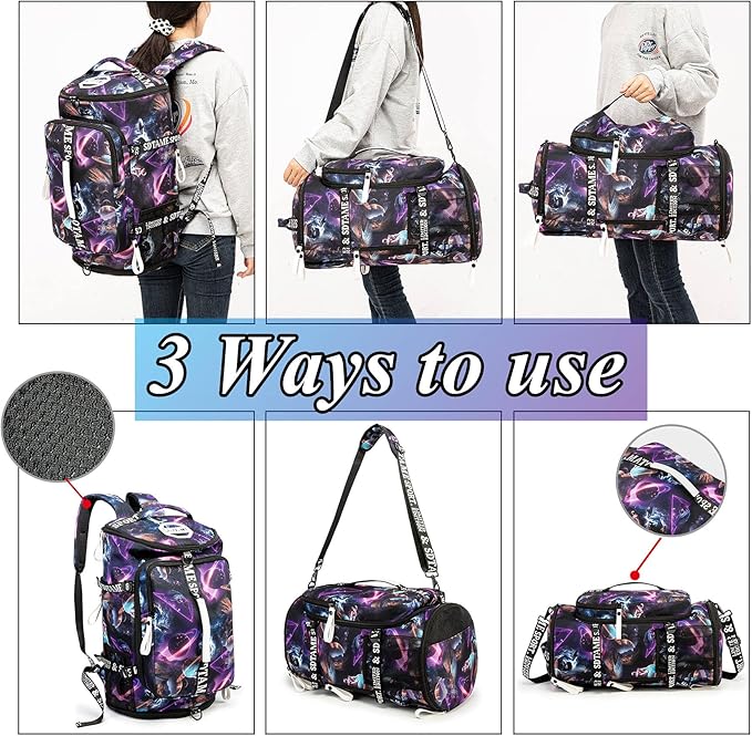 Gym Duffle Bag Backpack with Shoe Compartment,4 ways Travel Backpack for Women and