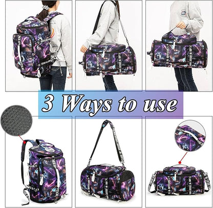 Gym Duffle Bag Backpack with Shoe Compartment,4 ways Travel Backpack for Women and