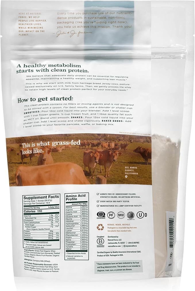 Natural Force Grass Fed Organic Whey Protein Powder ??Non GMO Verified, Humane Certified & Lab