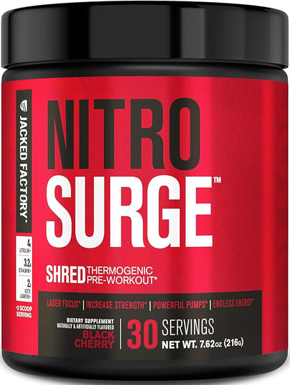 Jacked Factory NITROSURGE Shred Pre Workout Supplement - Energy Booster, Instant Strength Gains