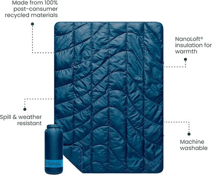 Rumpl Travel Puffy Blanket, Ultra-Packable Travel-Size Warmth and Comfort, Deepwater