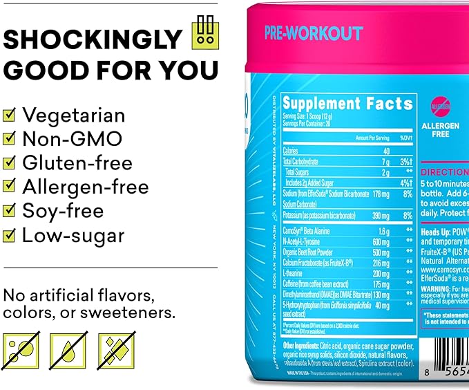 EBOOST POW Natural Pre Workout Powder ??20 Servings - Blue Raspberry - A PreWorkout Supplement for