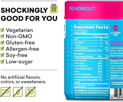 EBOOST POW Natural Pre Workout Powder ??20 Servings - Blue Raspberry - A PreWorkout Supplement for