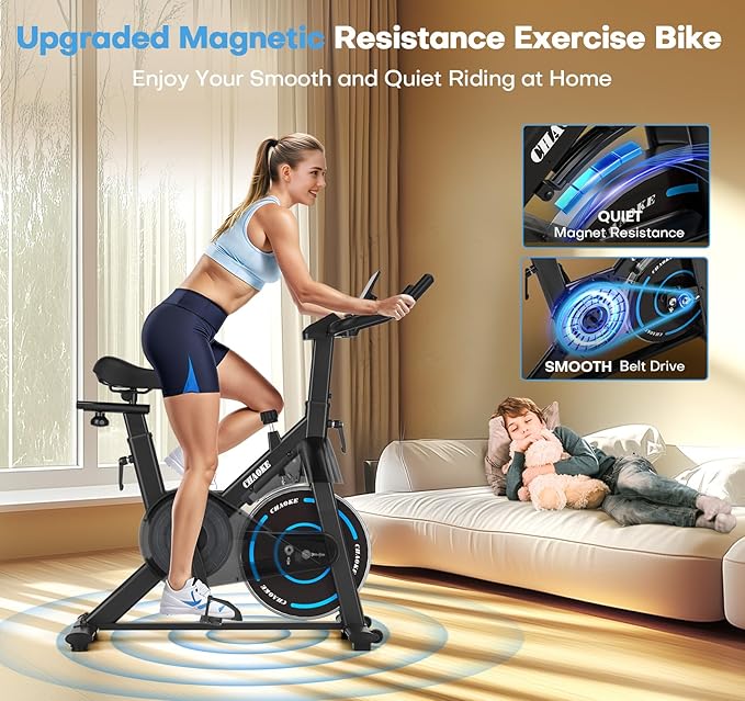 Exercise Bike, CHAOKE Quiet Magnetic Resistance 300LB Capacity Stationary Bike for Home with App