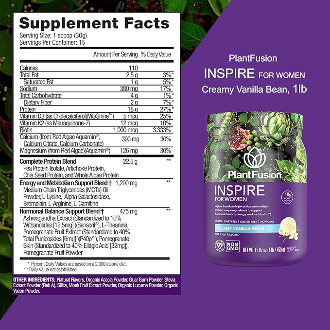 PlantFusion Inspire Plant Protein Powder for Women - Low Carb Protein Powder for Lean Muscle