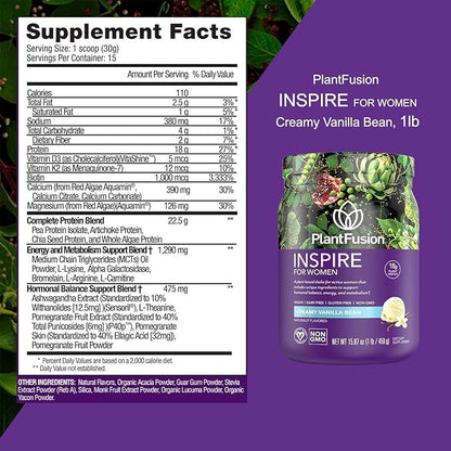 PlantFusion Inspire Plant Protein Powder for Women - Low Carb Protein Powder for Lean Muscle