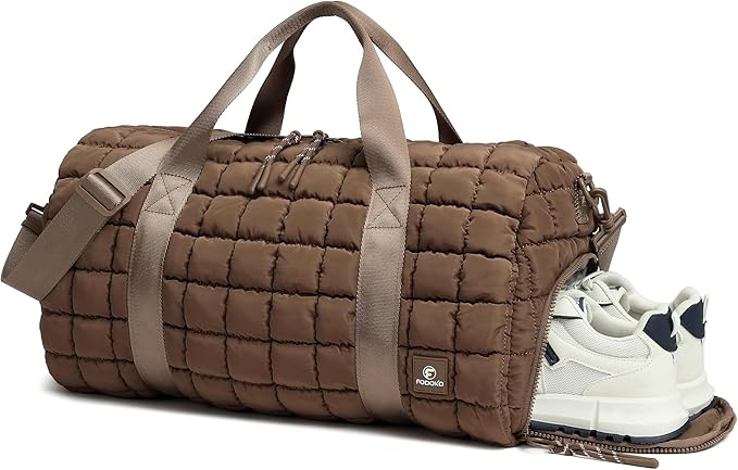 Quilted Duffel Bag for Women, Puffer Gym Duffle Bag with Shoe Compartment Lightweight Large