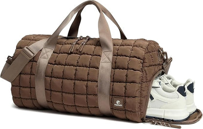 Quilted Duffel Bag for Women, Puffer Gym Duffle Bag with Shoe Compartment Lightweight Large