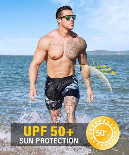 HUGE SPORTS Men's Rash Guard Swim Shorts Compression Swimming Jammer Cool Dry Active Swimsuit