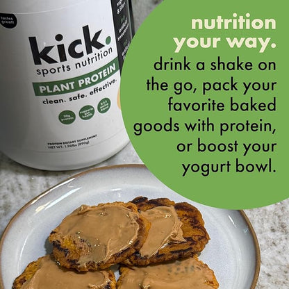 Kick Plant Protein Powder, Vanilla Flavor, 20 G Protein, Gluten Free Workout Supplement with Aminos