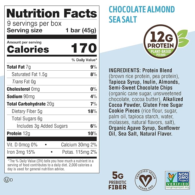 Lenny & Larry's Cookie-fied Protein Bar ??Chocolate Almond Sea Salt Vegan Protein Bars 9x45g