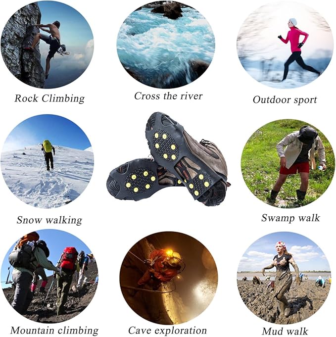 Ice Cleats for Shoes and Boots, Ice Snow Traction Cleats Grippers, Non Slip Shoe Ice Grippers,10