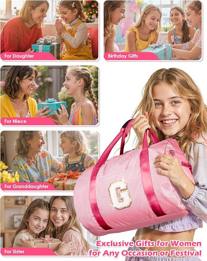 Cheer Up Gifts for Daughter, Girl Gym Bag, Kids Initial Overnight Duffel Bags with Shoe