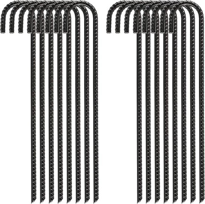 FEED GARDEN 16 Inch 16 Pack Rebar Stakes Heavy Duty J Hook, Galvanized Steel Ground Stakes Tent
