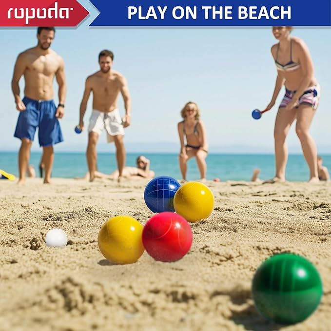 ropoda 100mm Bocce Ball Set Regulation Size and Weight with 8 Resin Bocce Balls, 50 mm Pallino