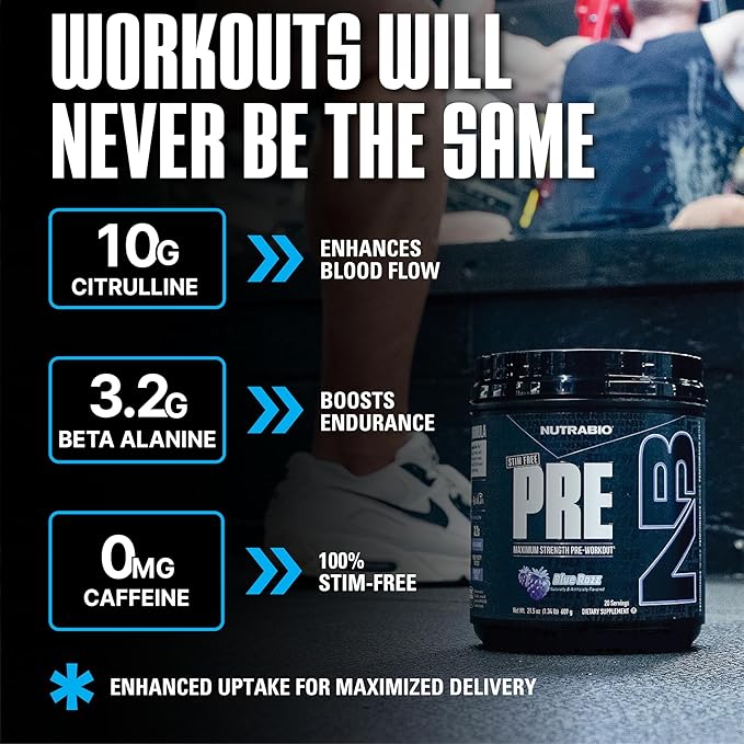 NutraBio STIM-Free PRE Workout for Men, New Formula | Laser Focus, Extreme Pumps | Performance